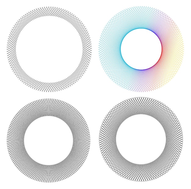 Elementi di design Onda di molte linee viola anello circolare Strisce ondulate verticali astratte su sfondo bianco isolato Illustrazione vettoriale EPS 10 Onde colorate con linee create utilizzando lo strumento Blend