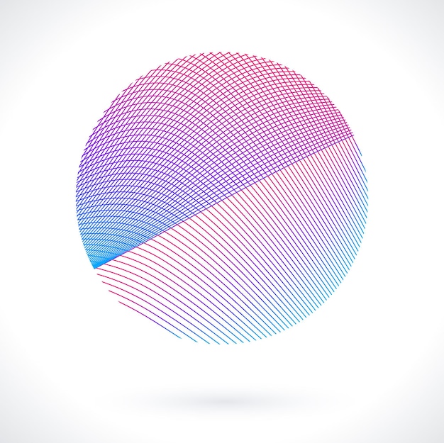 Elementi di design Onda di molte linee viola anello circolare Strisce ondulate verticali astratte su sfondo bianco isolato Illustrazione vettoriale EPS 10 Onde colorate con linee create utilizzando lo strumento Blend