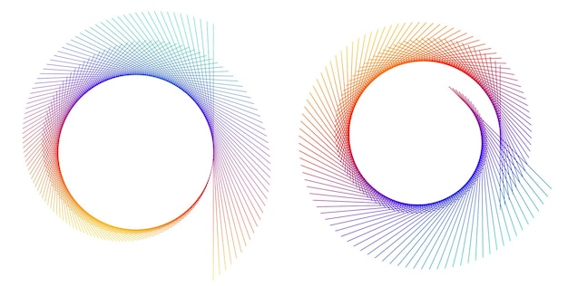 Elementi di design Onda di molte linee viola anello circolare Strisce ondulate verticali astratte su sfondo bianco isolato Illustrazione vettoriale EPS 10 Onde colorate con linee create utilizzando lo strumento Blend