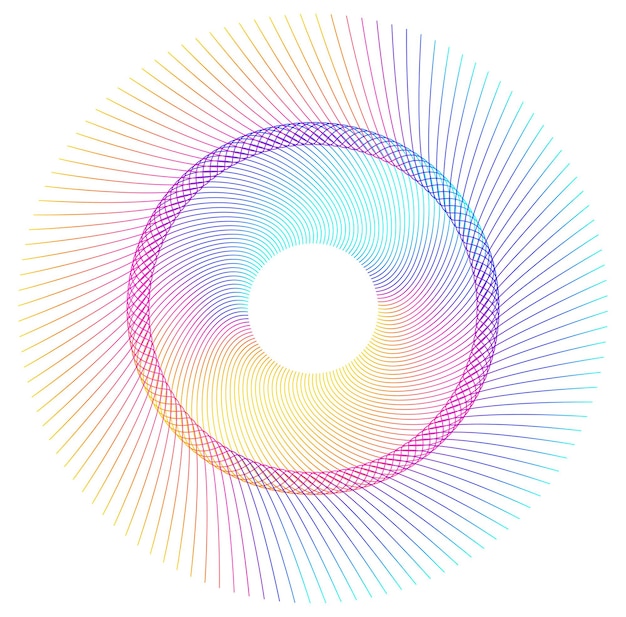 Elementi di design Onda di molte linee viola anello circolare Strisce ondulate verticali astratte su sfondo bianco isolato Illustrazione vettoriale EPS 10 Onde colorate con linee create utilizzando lo strumento Blend