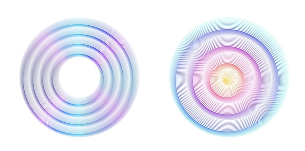 Elementi di design Onda di molte linee viola anello circolare Strisce ondulate verticali astratte su sfondo bianco isolato Illustrazione vettoriale EPS 10 Onde colorate con linee create utilizzando lo strumento Blend