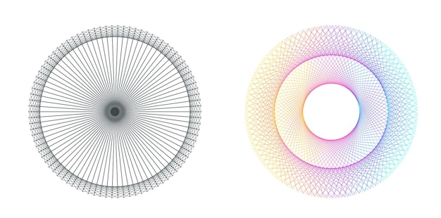 Elementi di design Onda di molte linee viola anello circolare Strisce ondulate verticali astratte su sfondo bianco isolato Illustrazione vettoriale EPS 10 Onde colorate con linee create utilizzando lo strumento Blend