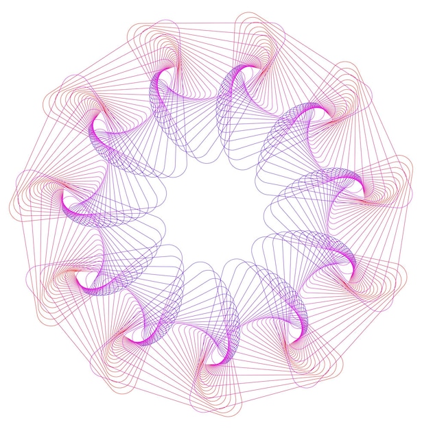 Elementi di design Onda di molte linee viola cerchio anello Strisce ondulate verticali astratte su sfondo bianco isolato Illustrazione vettoriale EPS 10 Onde colorate con linee create utilizzando Blend Too