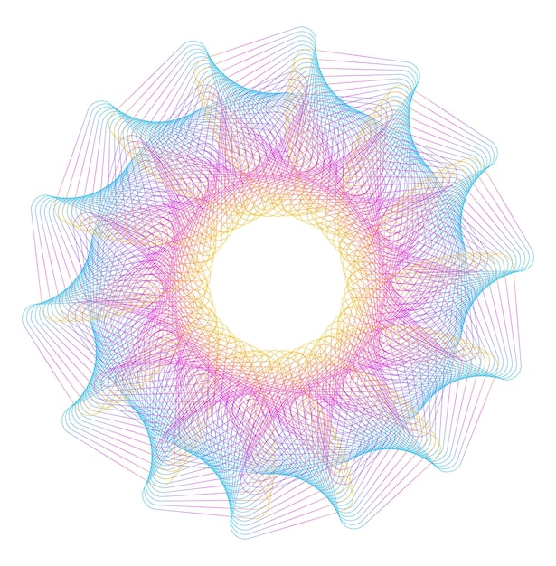 Elementi di design Onda di molte linee viola cerchio anello Strisce ondulate verticali astratte su sfondo bianco isolato Illustrazione vettoriale EPS 10 Onde colorate con linee create utilizzando lo strumento di fusione