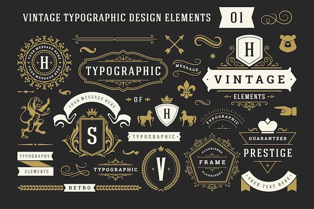 Elementi di design ornamento decorativo tipografico vintage imposta illustrazione