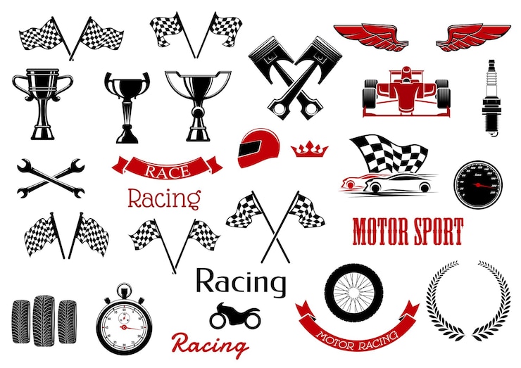 Vettore elementi di design per motosport e corse