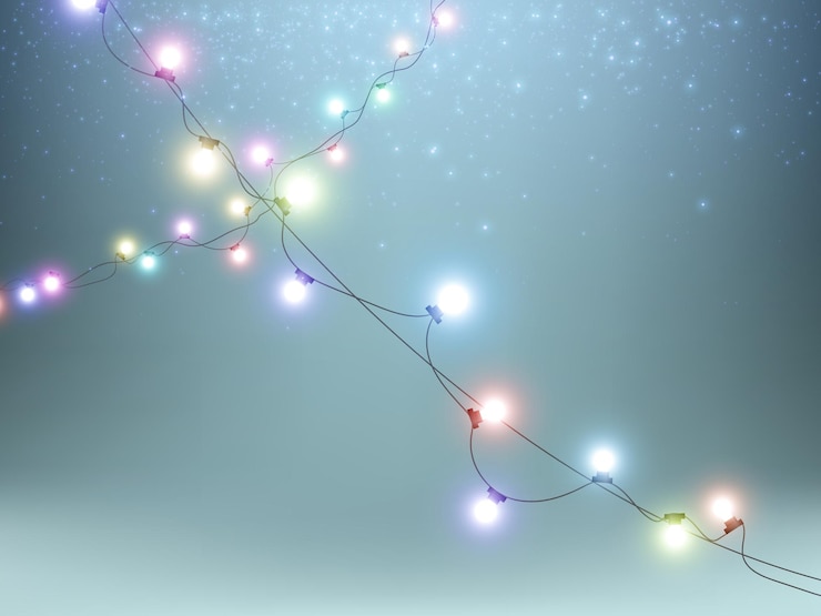 Vettore elementi di design realistici isolati con luci di natale luci luminose per cartoline