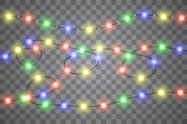 Elementi di design realistici isolati luci di Natale Luci incandescenti per Natale Biglietti di auguri banner poster web design Decorazioni di ghirlande Illustrazione vettoriale