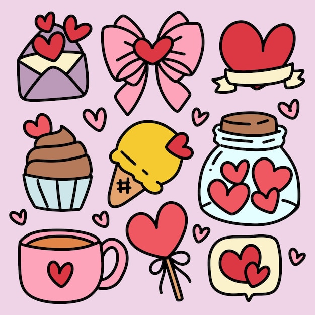 Elementi di doodle colorati disegnati a mano