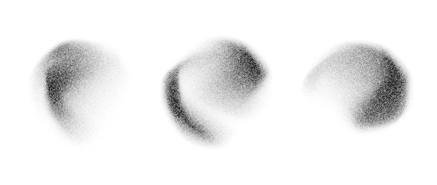 Elementi di gradiente punteggiati di fluido radiale set di macchie di forma di grano di rumore puntellato nero e bianco