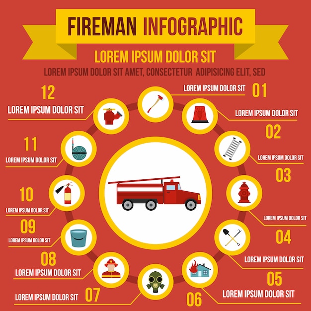 Elementi di infografica antincendio in stile piatto per qualsiasi design