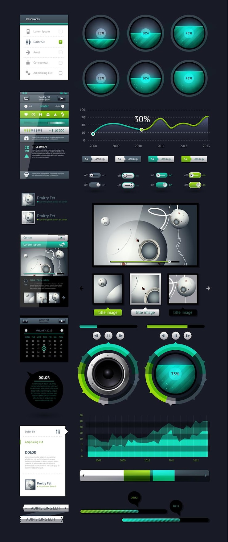 Vettore elementi di infografica con pulsanti e menu illustrazione vettoriale
