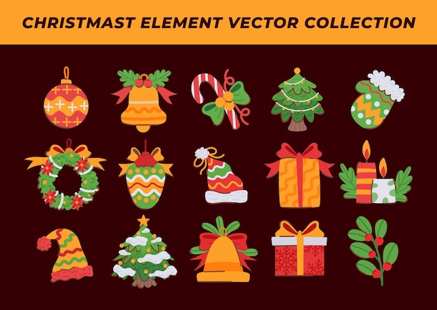 Elementi di Natale Ornamenti e simboli festivi