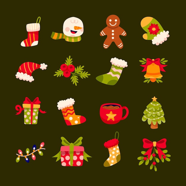 Elementi di Natale Ornamenti e simboli festivi