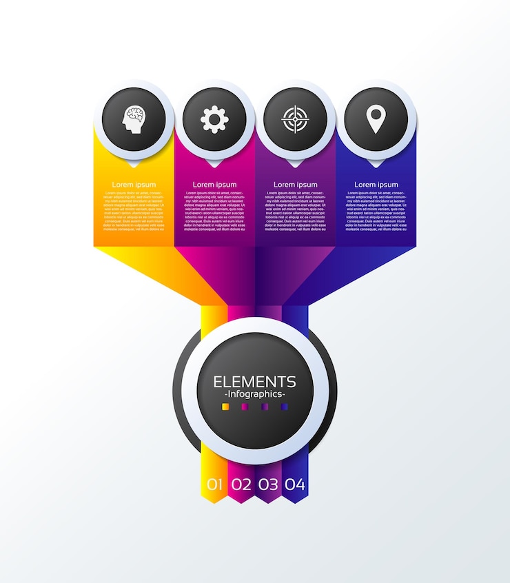 elementi di presentazione aziendale infografica con quattro passaggi