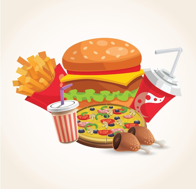 elementi di progettazione di fast food vettoriali di fast food