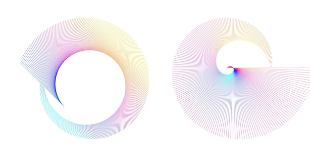 Elementi di progettazione onde di molte linee viola anello cerchio strisce ondulate verticali astratte su sfondo bianco isolate illustrazione vettoriale EPS 10 onde colorate con linee create utilizzando Blend Tool