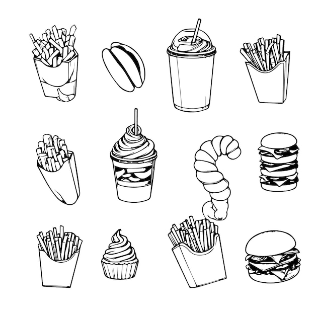 Elementi disegnati a mano del fast food