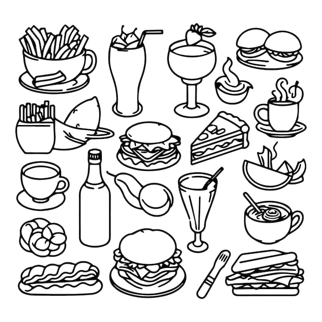 Elementi disegnati a mano del fast food