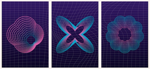 Elementi futuristici retrò per il design Raccolta di simboli geometrici grafici astratti e oggetti in stile y2k Modelli per pomters banner adesivi biglietti da visita