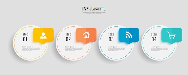 Elementi infografici circolari con 4 passaggi