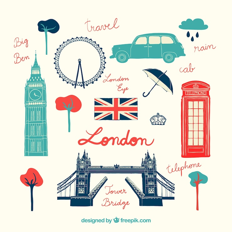 Vettore elementi london disegnati a mano