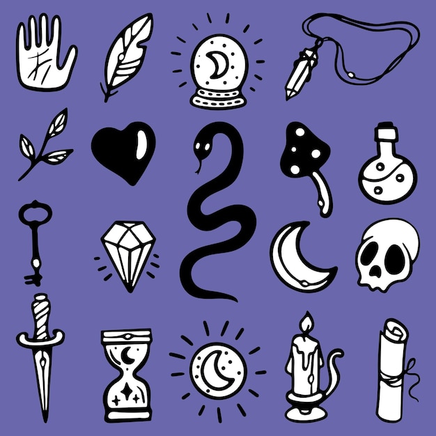 Elementi mistici esoterici Collezione Premium Outline Vector isolata su sfondo Very Peri