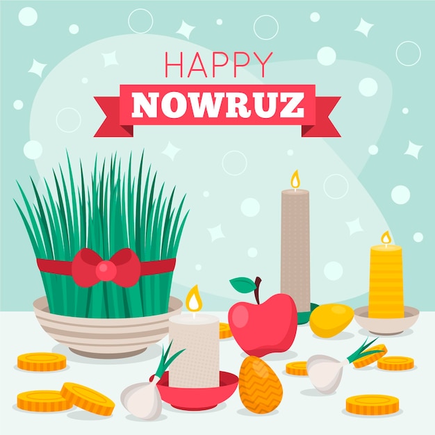 Elementi nowruz piatti illustrati