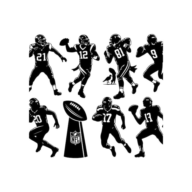 Vettore elementi sportivi vintage del rugby impostati sul vettore della silhouette del superbowl