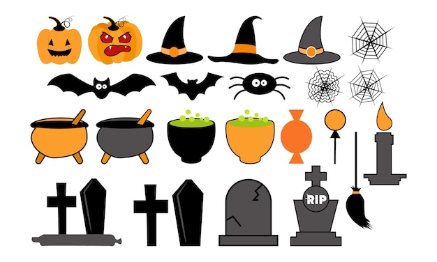 Elementi vintage Creepy Halloween Clipart Stickers SVG, collezione set di adesivi elemento Halloween.