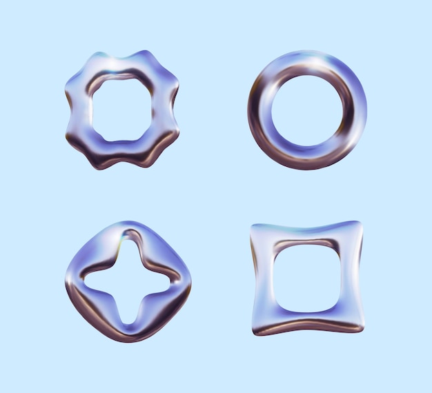 Elemento a forma di metallo cromato 3D per il design in stile Y2K