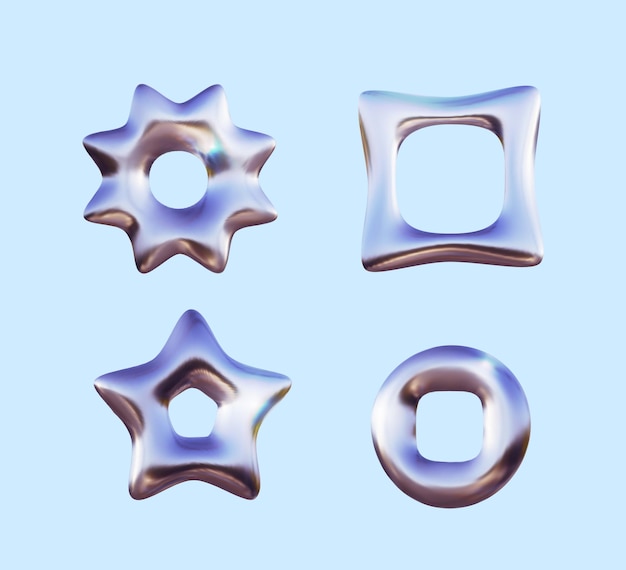 Elemento a forma di metallo cromato 3D per il design in stile Y2K