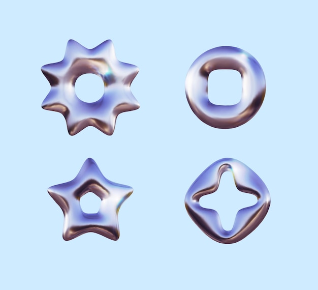 Elemento a forma di metallo cromato 3D per il design in stile Y2K