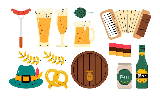 Elemento del festival della birra Oktoberfest piatto disegnato a mano