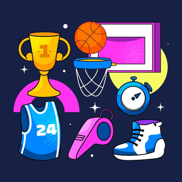 Elemento di collezione di pallacanestro disegnato a mano