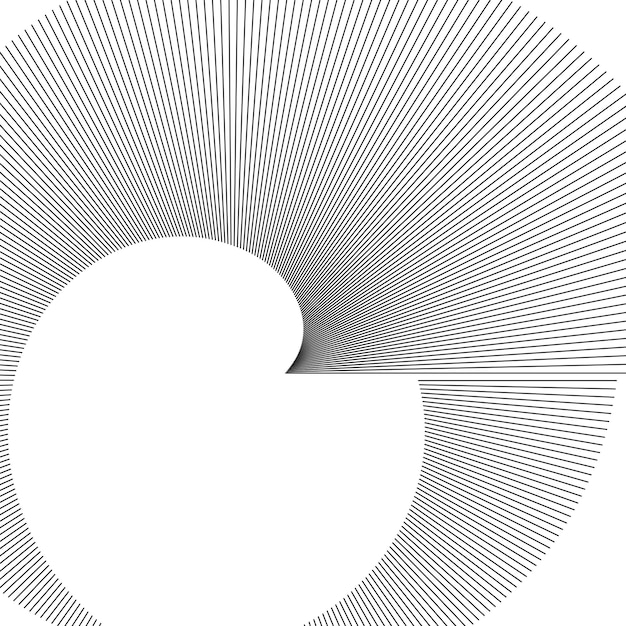 Elemento di design bianco nero a spirale astratta su sfondo bianco di linee di torsione
