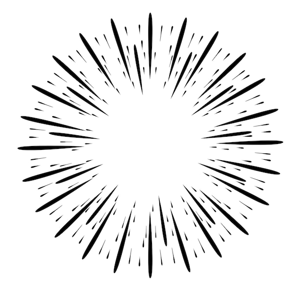 Elemento di design doodle Starburst. Illustrazione di schizzo dei telai dello sprazzo di sole.