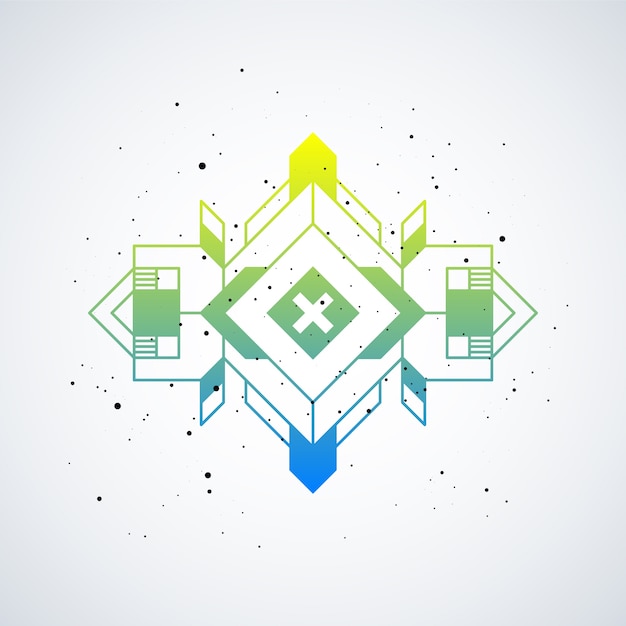 Elemento di design futuristico con gradiente colorato su sfondo bianco. Utile come poster o stampa.