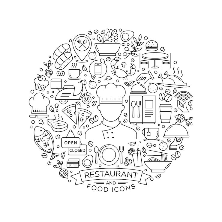 Vettore elemento di design rotondo con icone del ristorante