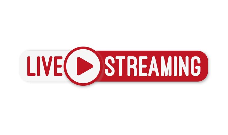 Vettore elemento di design vettoriale rosso piatto logo in diretta streaming con pulsante di riproduzione