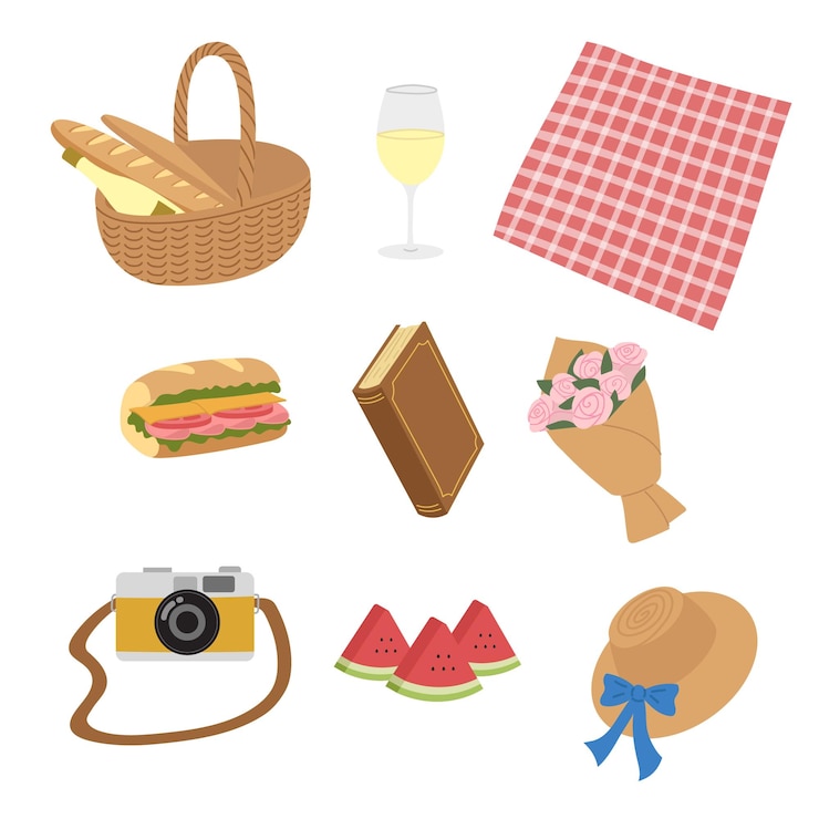 Vettore elemento di disegno dell'illustrazione di picnic