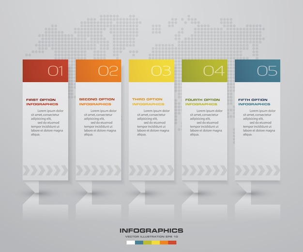 Elemento di infografica timeline freccia 5 passi.
