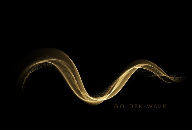 Elemento di onda d oro lucido colore astratto con effetto glitter su sfondo scuro. illustrazione