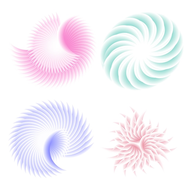 Elemento di progettazione del set cerchio colori vettoriali a grassetto isolati anello d'oro da strisce ondulate di luce astratta di molti vortici scintillanti creati utilizzando Blend Tool illustrazione vettoriale EPS10 per la tua presentazione