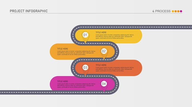 Elemento di progettazione infografica della mappa stradale in 4 fasi