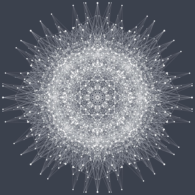 Elemento frattale con linee e punti composti Big data complex Comunicazione grafica astratta di sfondo Array minimo Visualizzazione dei dati digitali Illustrazione vettoriale del movimento dinamico