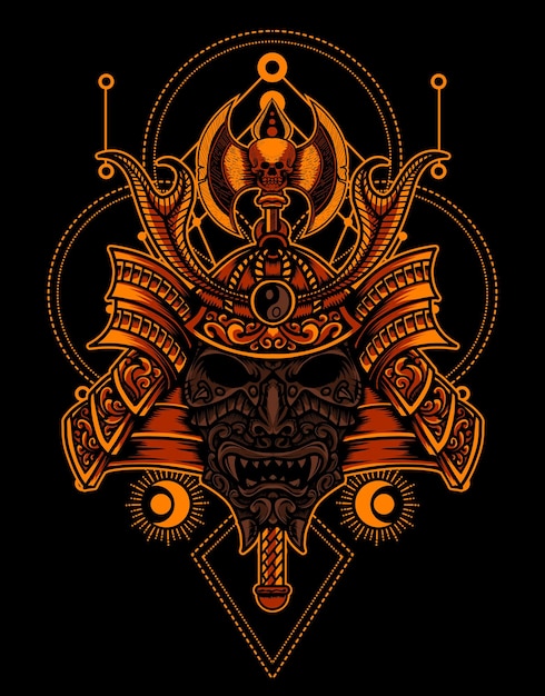 elmo da samurai con geometria sacra
