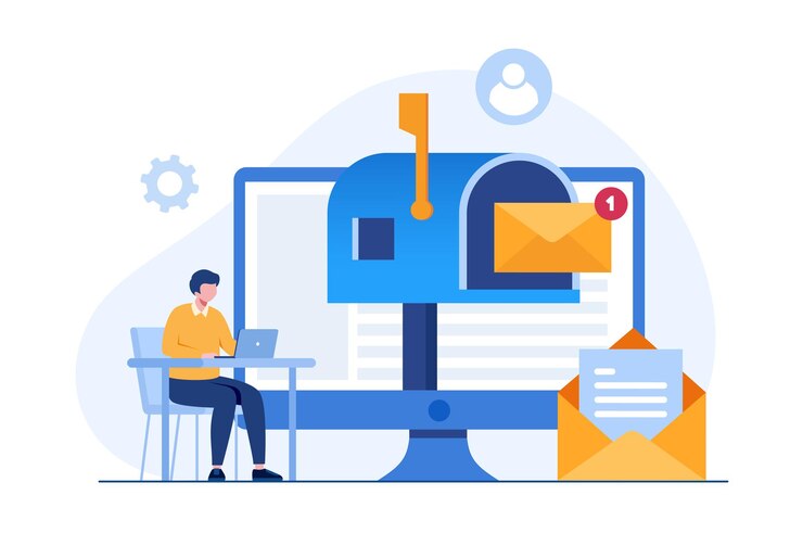 Vettore email marketing, strategia aziendale online, pubblicità, illustrazione piatta vettoriale