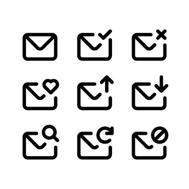 Email Vector Line Icon Set Buste icone lineari posta isolate su sfondo bianco EPS vettoriale 10