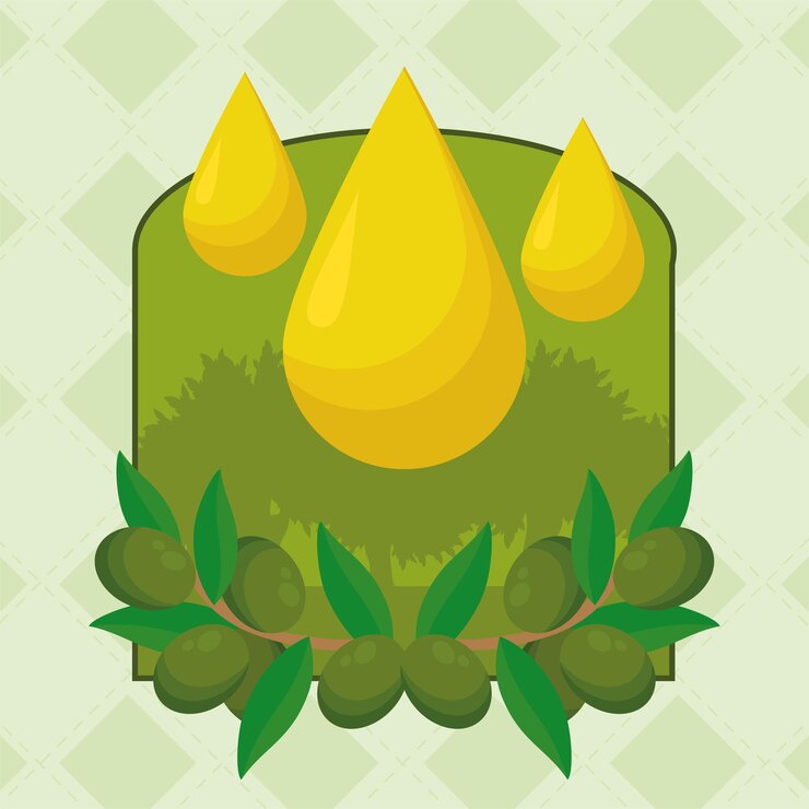 Vettore emblema dell'olio d'oliva con gocce